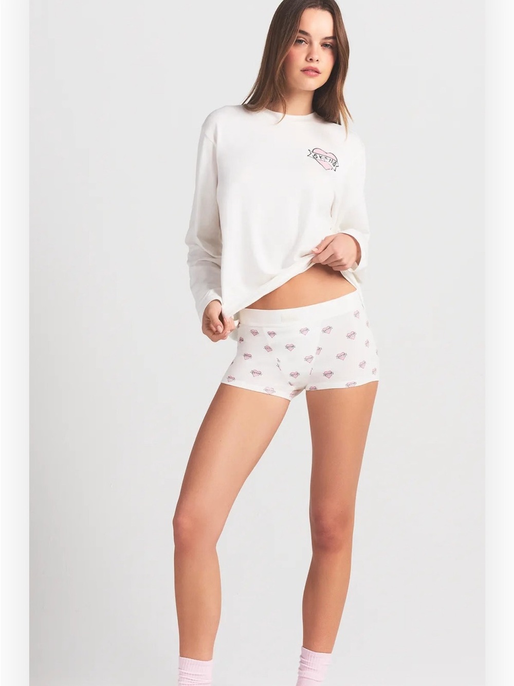 SKIMS Long Sleeve T-Shirt And Short Boxer Set